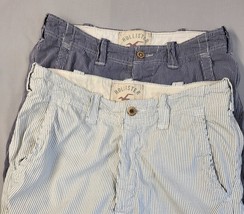 Pair Hollister California Mens Chino Shorts Stripes Blue White Button-Fl... - £17.55 GBP