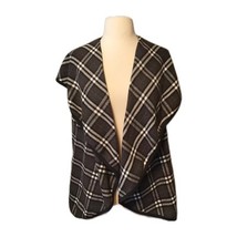 Mud Pie Vest Womens One Size Nova Check Wool Blend Plaid Gray Cardigan L... - $13.09