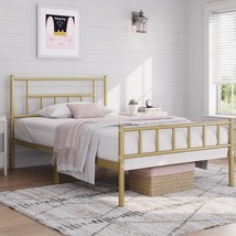 Antique Gold 13-Inch Twin-Size Metal Bed Frame With Headboard And Footbo... - £61.45 GBP