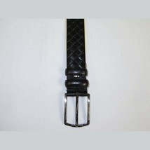 Men Black Genuine Leather Belt PIERO ROSSI Turkey Soft Full Grain #Black Woven image 2