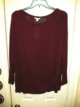 JCP Boutique Long Sleeve Crew Neck Front Knot Top 2X Black Cherry Heather NEW - £14.22 GBP