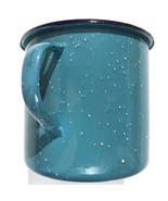 Enamelware Metal Coffee Mug Camping Cup Blue White Speckled with Navy Rim - $8.89