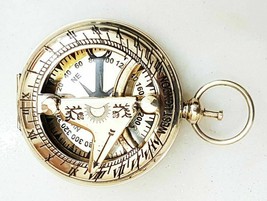 Nautical Brass Push Button Antique Maritime Rose London Sundial Pocket compass - £11.56 GBP