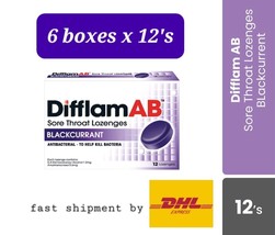 6 boxes x 12&#39;s DIFFLAM AB Sore Throat Lozenges  Kill Bacteria Blackcurrent- DHL - £54.10 GBP