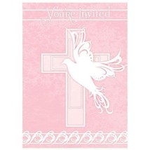 Pink Dove Cross 8 Ct Invitations Baptism Christening Communion Party - £2.35 GBP