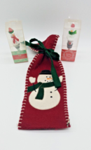 Christmas Snowman Felt Wine Bottle Cover 2 Snowman Glass LED Bottle Stoppers Set - £14.78 GBP