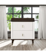 Modern White &amp; Brown 2-Drawer USB Nightstand - Durable Wood Bedroom - €442,25 EUR