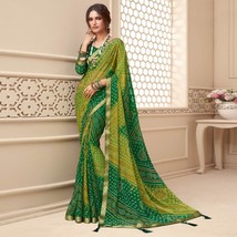 Elegant Green Chiffon Saree Women&#39;s Indian Ethnic Wear Party &amp; Wedding A... - $46.87
