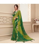 Elegant Green Chiffon Saree Women&#39;s Indian Ethnic Wear Party &amp; Wedding A... - £37.14 GBP