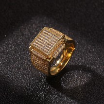 UWIN Micro Pave Geometric Hiphop Men Ring Iced Out Cubic Zirconia Gold Silver Co - £17.89 GBP