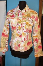 Lemon Grass Sz S Pink Orange Button Front Cotton Jacket Summer Textured Print - £14.14 GBP