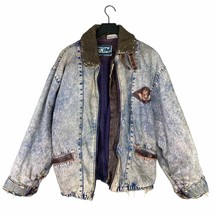 Vintage Denim Jacket Trim Retro Men&#39;s L Classic Jean Coat Fashion Acid Wash 80s - £68.47 GBP