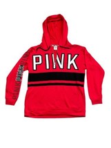 PINK Victoria Secret MEDIUM Hoodie RED Sweatshirt Logo Long Sleeve Spellout VS - £14.22 GBP