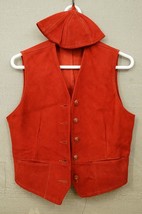 VINTAGE Theater Costume Cowboy Western Vest &amp; Beanie Hat Set Red Suede Leather - £35.71 GBP