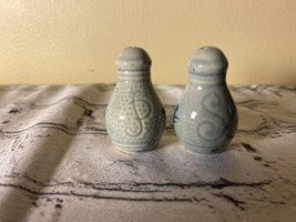 Blue and Gray Ceramic Estate Salt and Pepper shakers Japan Vintage - $18.95