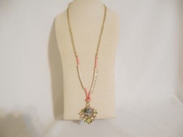 Department Store 27&quot; Gold Tone Pink Cord Multi Stone Pendant Necklace F113 $34 - £11.38 GBP