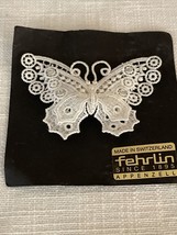 3 Dimensional Embroidered Swiss Lace White Butterfly Applique Brooch Pin Fehrlin - £9.03 GBP