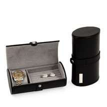 Bey Berk Black Leather Watch &amp; Cufflink Travel Case with Snap Closure - £50.09 GBP