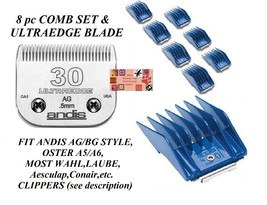 Andis 8 Guide Universal Comb&amp;Ultraedge 30 Blade Set*Fit Ag,Wahl KM5 KM10 Clipper - £51.89 GBP