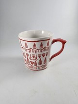 Large Opalhouse White with Red Stenciled Relief Coffee Cup Mug Patterned - £14.51 GBP
