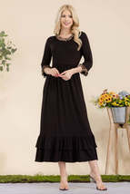 Small-3XL Black Leopard Ruffle Detail Midi Dress - $59.00