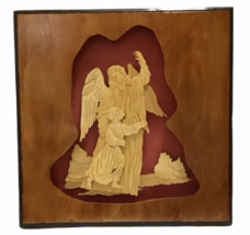 Vintage Handmade Wooden Diorama Wall Hanging Carved Angel &amp; Child Religious Art - £33.26 GBP