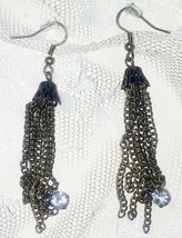 Brass Chain Earrings w/CZ Accents   Hook Type 2 1/2&quot; Dangle   Pierced  - £7.54 GBP