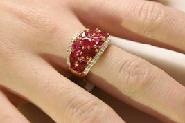 4 Ct Red Ruby Cluster Ring Diamond Engagement &amp; Wedding 10K Yellow Gold Over - £81.59 GBP