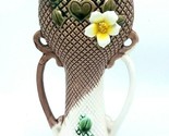 Vintage Japan Ceramic 2 Handle Vase w Daisy and Textured Diamond Pattern  - $16.00