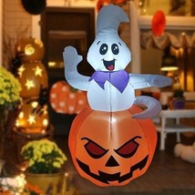 GOOSH Halloween Inflatable 5FT Ghost with Pumpkin Cute Halloween Ghost - $442.69 MXN