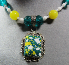 Bohemian Boho Fashion Teal White Yellow Pendant Necklace Sterling Silver Clasp - £28.38 GBP