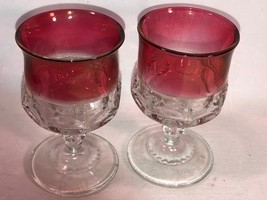 2 Ruby Flashed Kings Crown 4 Ounce Juice Glasses Mint - $15.99