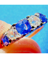 Earth mined Diamond Sapphire Cushion cut Deco Ring Antique Wedding Band ... - €7.797,58 EUR