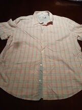 Calvin Klein Mens XLarge Light Peach Plaid Button Front Short Sleeve Dre... - $19.50 CAD