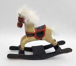 Vintage Wooden Carved Rocking Horse - Hand Painted - Repaired - 6&quot; X 5&quot; ... - $13.99