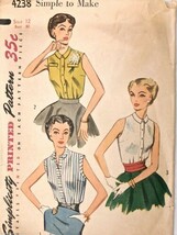 Vintage 1950s Sewing Pattern Simplicity #4238 Blouse Simple Size 12 Bust 30 - $17.82