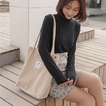 Corduroy Shopping Bag Female Canvas Cloth Shoulder Bag Environmental Storage Han - £13.93 GBP