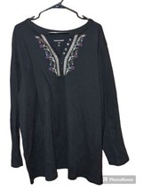 Woman Within Thermal Henley Shirt Womens 4X Black Long Sleeve Bead Embro... - £12.65 GBP