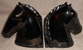 Pair Abingdon Pottery Black Horse Head Art Deco Bookends - £31.13 GBP