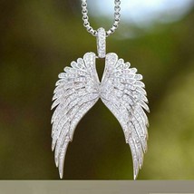 1.75Ct Simulated Diamond  Angel Wings Charm Pendant 14k White Gold Plated Silver - £117.67 GBP