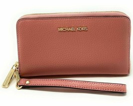 Michael Kors Jet Set Travel Phone Case Wallet Wristlet Rose Leather / Gold FS - £61.22 GBP