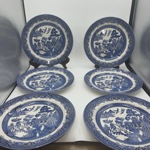 Churchill Blue Willow Pattern 10.25&quot; Dinner Plates Made in England Set of 6 - $78.71