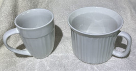 CorningWare Mugs Ribbed French White 20oz Soup 12oz Coffee Stoneware Set of 2 - £21.37 GBP