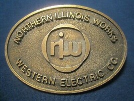 Brass Belt Buckle NORTHERN ILLINOIS WORKS NIW Western Electric Co [j20w]  - $32.64
