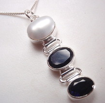 Cultured Pearl &amp; Faceted Iolite Triple-Gem 925 Sterling Silver Pendant - £8.53 GBP