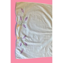 Vintage Embroidered Lavender Floral Design Set Of 2 Standard/Queen Pillow Cases - £11.86 GBP