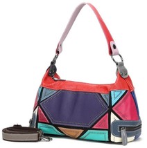 Brand Designer Women Real Leather Handmade Patchwork Handbags With Rivet Colorfu - £62.08 GBP