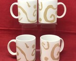 4 OSCAR DE LA RENTA Coffee Cups Mugs WHITE GOLD SWIRL Fancy - £15.76 GBP
