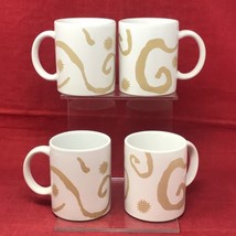 4 OSCAR DE LA RENTA Coffee Cups Mugs WHITE GOLD SWIRL Fancy - £15.51 GBP