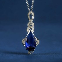 Pear Cut Blue Sapphire Women Wedding Jewelry Fashion 925 Silver Necklace Pendant - £15.97 GBP